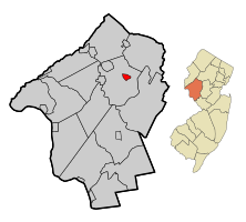 Map of Lebanon in Hunterdon County. Inset: Location of Hunterdon County highlighted in the State of New Jersey.