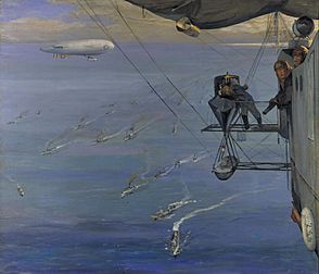 A Convoy, North Sea, 1918. From Ns 7- painted from an airship off the coast of Norway Art.IWMART1257