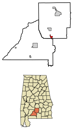 Location of McKenzie in Butler County and Conecuh County, Alabama.
