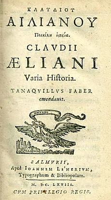 Claudius Aelianus Varia Historia 1668 Title page