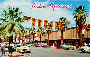 Greetings from Palm Springs - Palm Canyon Drive postcard (1950s)