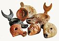 Group of ancient hellenistic an roan oil lamps