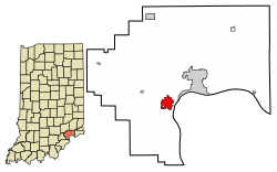Location of Hanover in Jefferson County, Indiana.