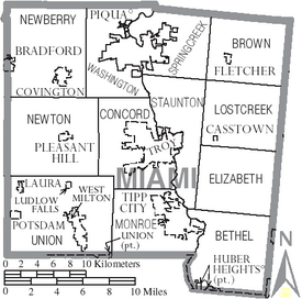 Map of Miami County Ohio With Municipal and Township Labels