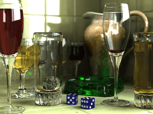 Raytraced image of several glass objects