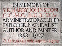 Sir Harry Johnston memorial plaque