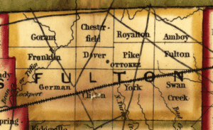 Ottokee as Fulton County Seat of justice on 1851 railroad map
