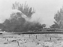 The Destruction of Heligoland Defenses. April 1947, Still Taken From An Admiralty Documentary Film Processed For Scientific Purposes. the Camera Was Set Up on the Island of Dune, Half a Mile Away From Heligolan A31319