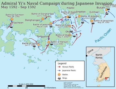 Admiral Yi Sunshin's Naval campaigns in 1592