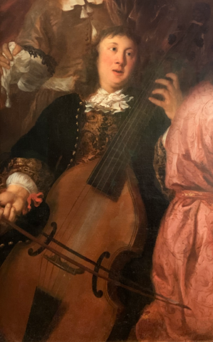 The only surviving portrait of Buxtehude, playing a viol, from Musical Company by Johannes Voorhout, 1674