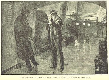 I therefore filled my pipe afresh and lingered at his side-illustration by wh overend for a strange elopement by w clarke russell