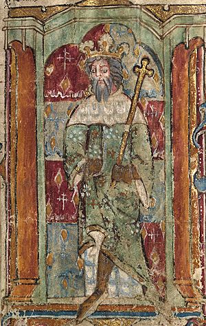 Llanbeblig Hours (f. 3r.) A king, possibly Magnus Maximus, holding a sceptre