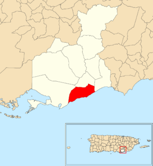 Location of Machete within the municipality of Guayama shown in red