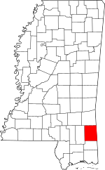 Map of Mississippi highlighting Greene County