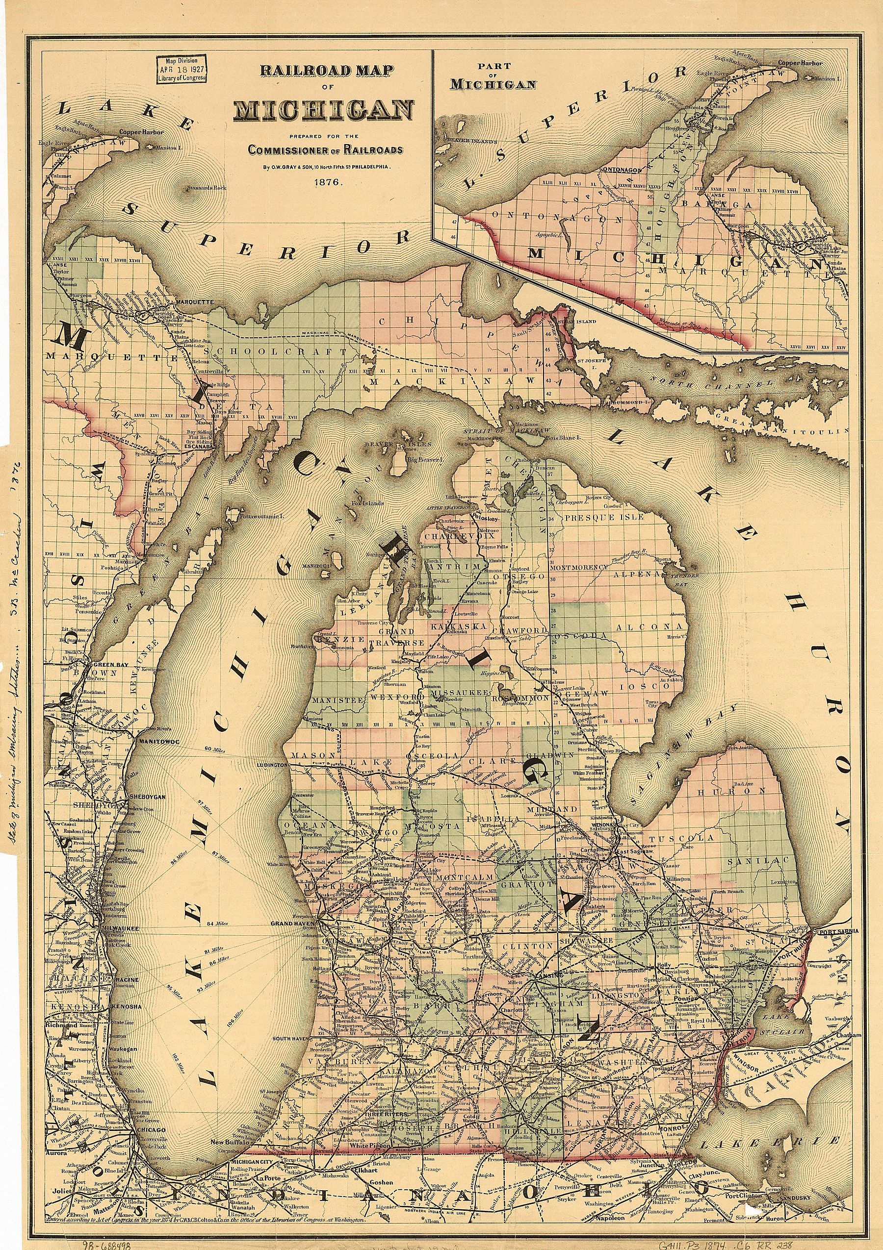 By 1876, the Grand Rapids and Indiana Railroad had built a line north to Petoskey with stops in Boyne Falls and Melrose. This link to cities in lower Michigan brought increased population to Charlevoix County, and new political power to the eastern part of the county.