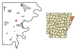 Location of Victoria in Mississippi County, Arkansas.
