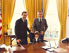 Richard Nixon and Donald Rumsfeld with son Nick
