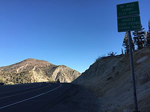2015-10-31 08 35 10 Sign for Mount Rose Summit along eastbound Nevada State Route 431 (Mount Rose Highway) in Washoe County, Nevada, with Mount Rose visible in the distance