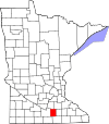 State map highlighting Waseca County