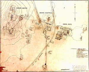 Map of the Kabah Maya archeological zone