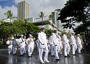 US Navy 111218-N-RI884-097 The U.S. Pacific Fleet Marching Band participates in a parade through downtown Waikiki honoring Japanese-American vetera