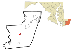Location in Worcester County and the state of Maryland