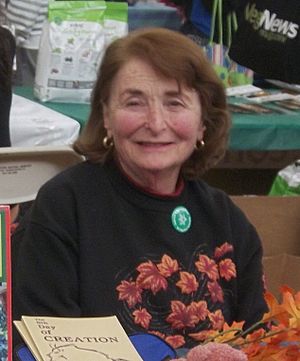 Dr. Roberta Kalechofsky tabling for Micah Press at the 2013 BVFF in Boston (cropped)
