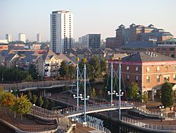Salford Quays and a skyline of the wider  Salford borough