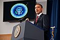 President Barack Obama speaking on the military intervention in Libya at the National Defense University 9