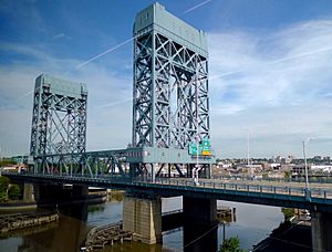 William Stickel Memorial Bridge from train on adjacent railroad bridge (2010).jpg