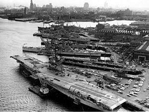 Aerial view of the Boston Naval Shipyard in April 1960