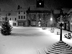 Alnwick marketplace - snow - night