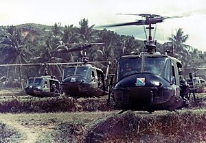 Bruce Crandall leads formation of UH-1s of 229th Aviation Rgt. ca. 1966