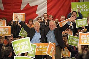 Ed Broadbent and Jack Layton at Toronto Rally