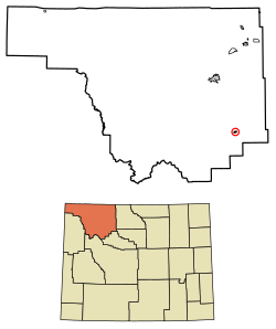 Location of Meeteetse in Park County, Wyoming.