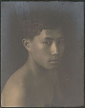 Portrait of Chinese-Hawaiian boy, titled 'The Fisher Boy' (front view) 1909