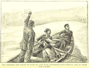 The schooner had fallen in with an open boat-illustration by wh overend for a strange elopement by w clarke russell