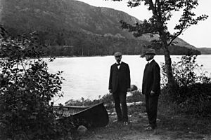 Acadia National Park, George B Dorr and Charles W Eliot on the shore of Jordan Pond