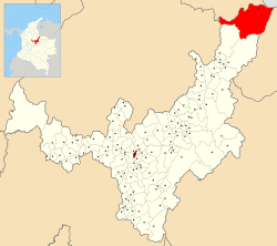 Location of the municipality and town of Cubará in the Boyacá Department of Colombia.