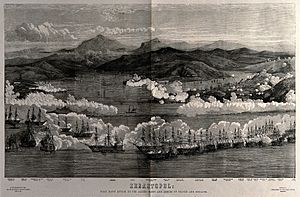 Crimean War; a blazing battle in and around the harbour at S Wellcome V0015789