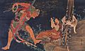 Kobo Daishi Practicing the Tantra, with Demon and Wolf, by Hokusai