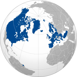 North Atlantic Treaty Organization (orthographic projection) in NATO blue.svg
