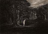 Satan Tempting Eve, from Paradise Lost (1824–1827) mezzotint, plate 14.3 × 20 cm. (5 58 × 7 78 in.) Museum of Fine Arts, Houston