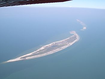 Aerial photograph of two narrow islands
