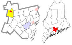 Location of Unity (in red) in Waldo County and the state of Maine