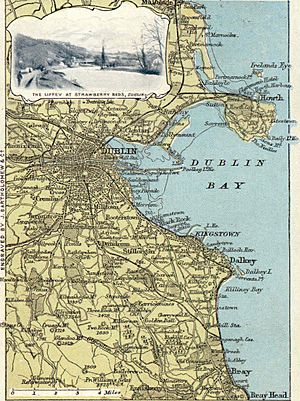 Dublin area (Ireland) map from late 19th century postcard
