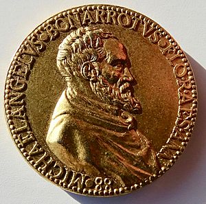 Michelangelo 88th Birthday Medal by Leone Leoni gilt Æ- 19th Century Electrotype, obverse