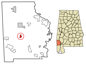 Location of Tibbie in Washington County, Alabama.