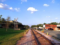 Railroad tracks and Broad Street (right)