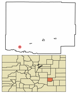Location of Olney Springs in Crowley County, Colorado.